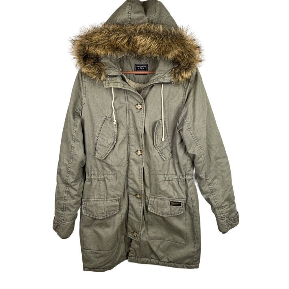 Abercrombie & Fitch Olive Utility Jacket with Faux Fur Trim